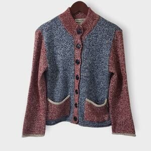 Vtg Parkhurst Womens Contrast Colorblock Cardigan Wool Blend Red Blue Sz Small